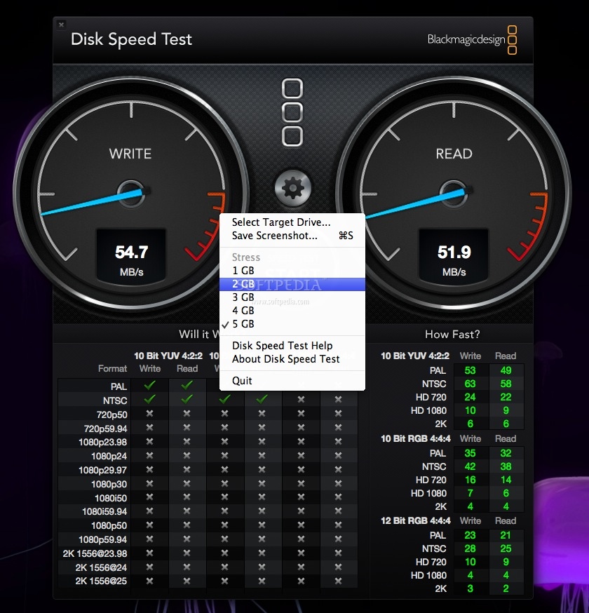 blackmagic disk speed test benchmarks